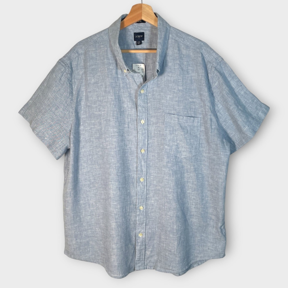 J Crew Slim Fit Linen Blend Button Down Shirt Men's XXL Blue Coastal Preppy NEW